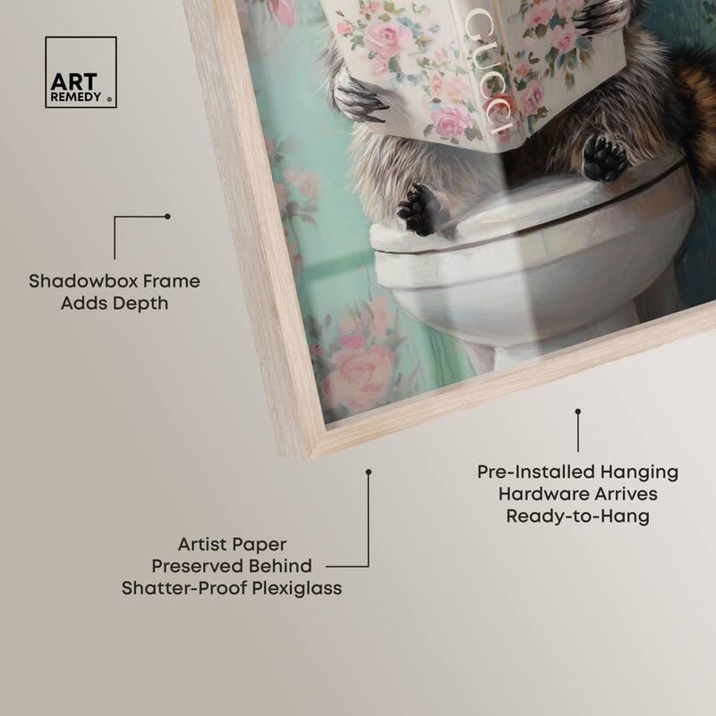 Petite Floral Toilet Raccoon Shadowbox by Art Remedy
