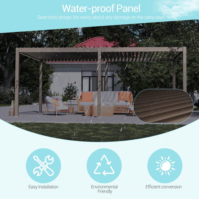Outdoor Aluminized Steel Pergola, Modern Style with Adjustable Louvers and Concealed Water Drainage System