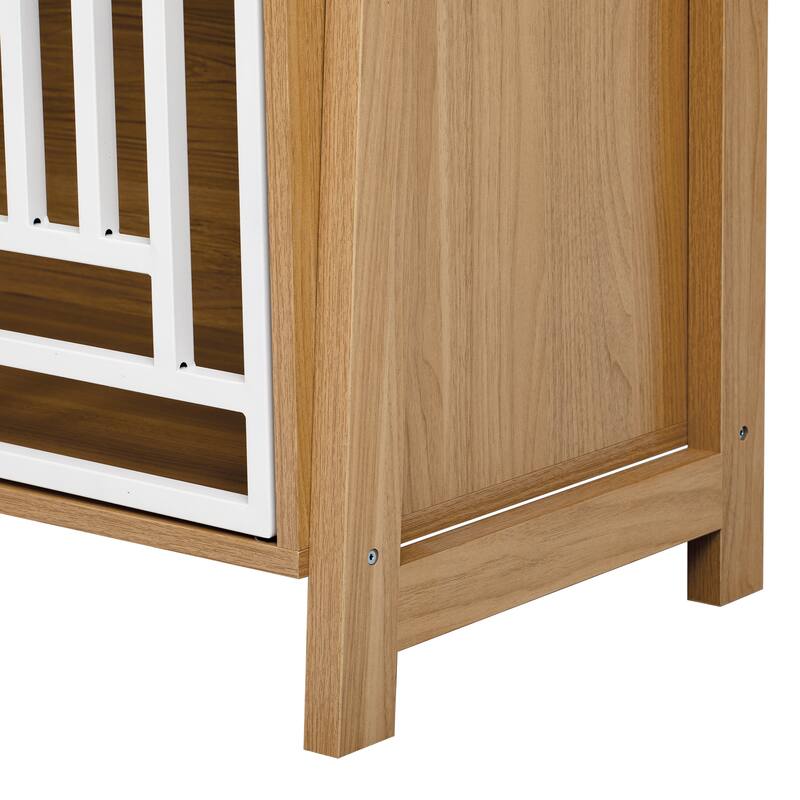 Anmytek Dog Crate Ladder Bookshelf Combo Pet Furniture with Storage and Geometric Doors