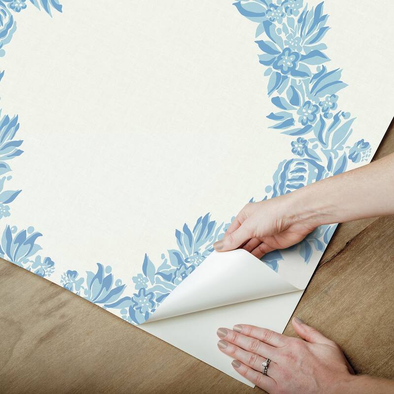 Scalamandre Sky Blue Wreath Peel & Stick Wallpaper