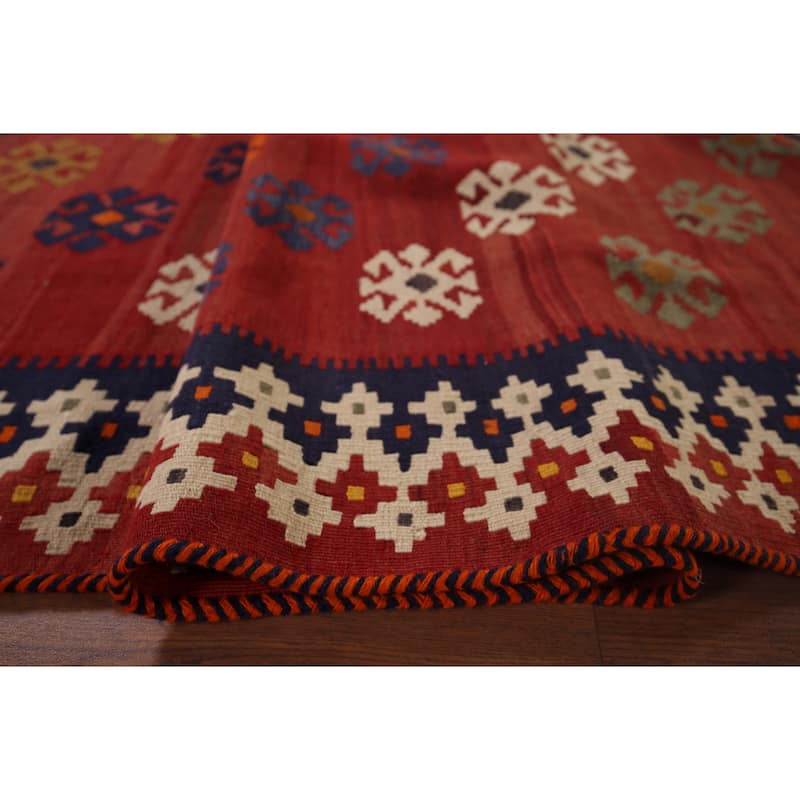 Kilim Qashqai Nomadic Persian Vintage Hand-Woven Tribal Wool Carpet - 5'0"x 9'7"