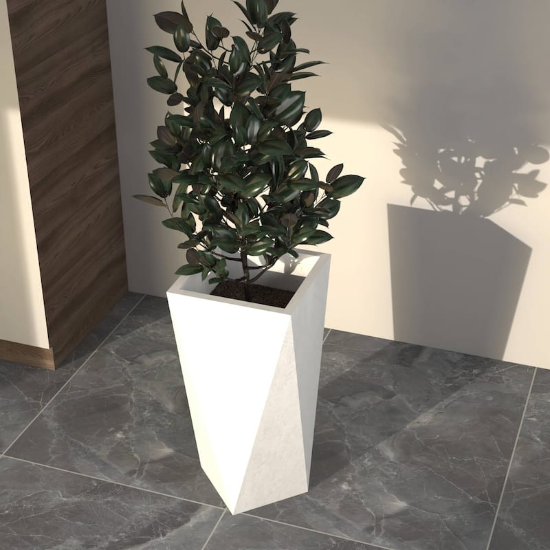 Aloe Fiberstone & MGO Clay Tapered Square Tall Planter Plant Pot, Indoor/Outdoor with Drainage Holes for Yard Porch Decor