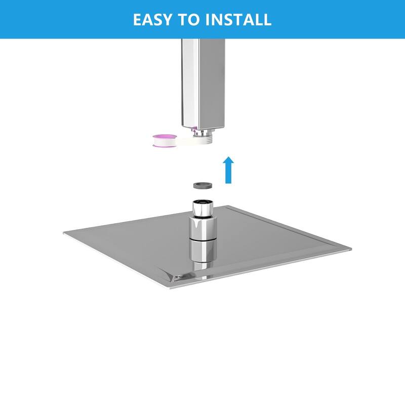 8/10/12/16 Inch Adjustable Rainfall Shower Head Wall-mounted Solid Square Ultra Thin 304 Stainless Steel