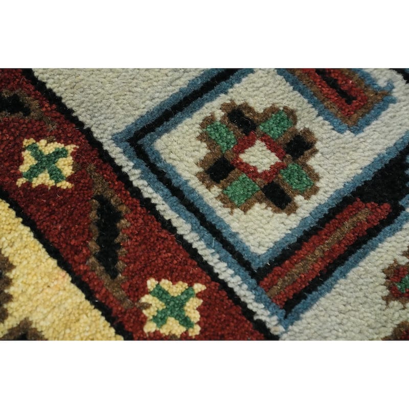 Hand-knotted Traditional Wool Blue Geometric Oriental Area Rug - 5' 11'' X 4' 0''