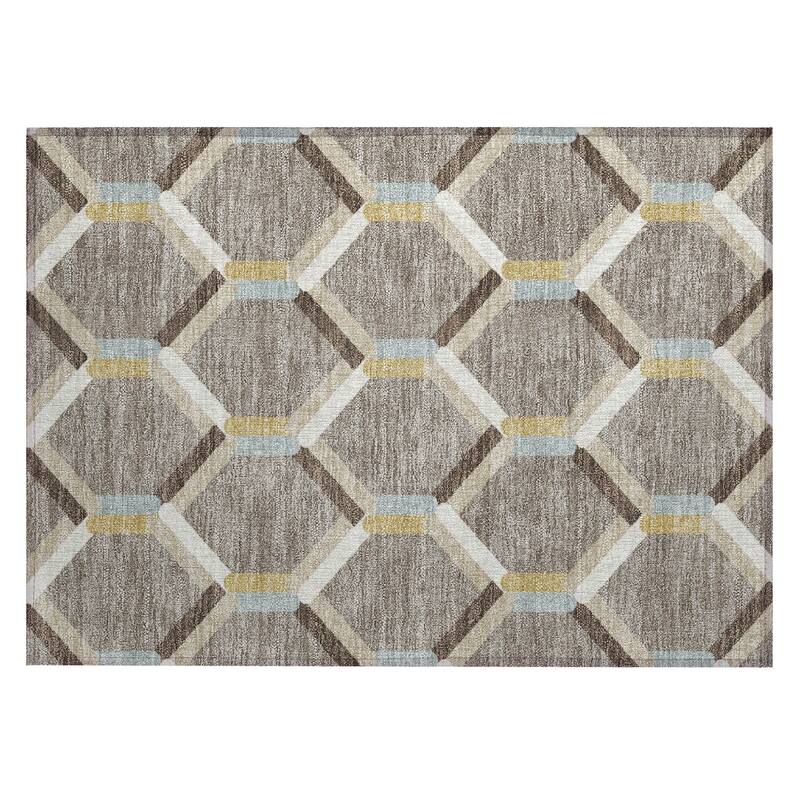 Machine Washable Indoor/ Outdoor Modern Trellis Chantille Rug