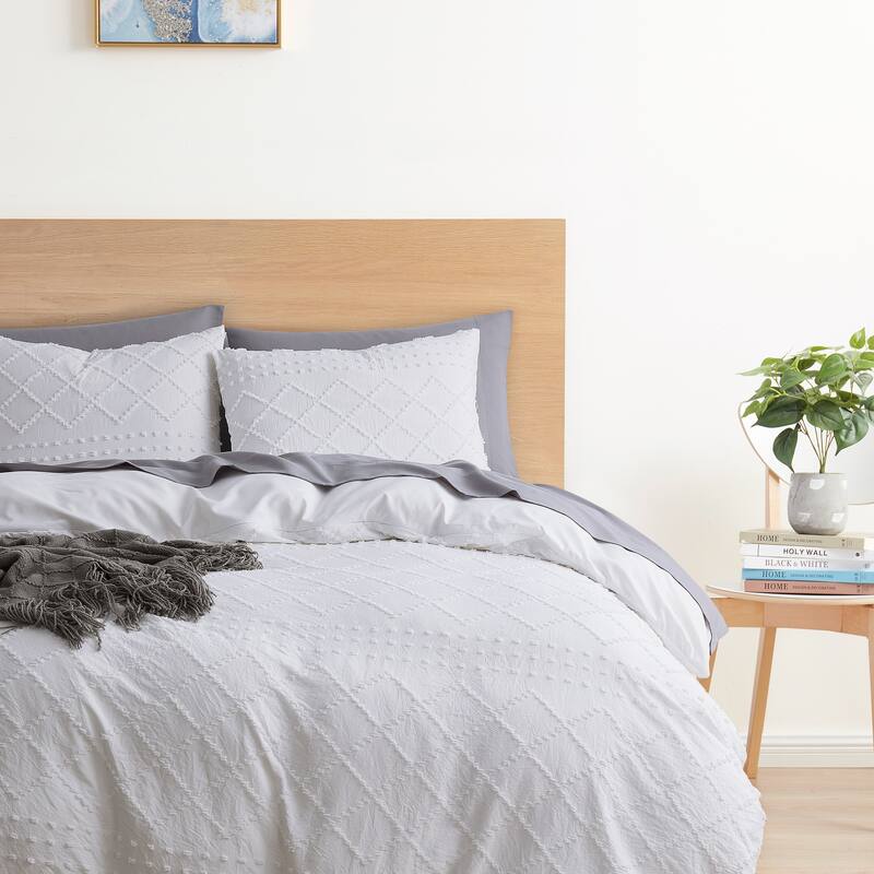 Nestl Boho Tufted Embroidery Double Brushed Duvet Cover with Button Closure