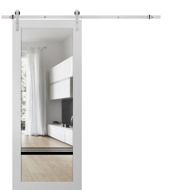 Sturdy Barn Door 18 x 80 Lucia 2666 White Silk Clear Glass 6.6FT - White - 36" x 80"