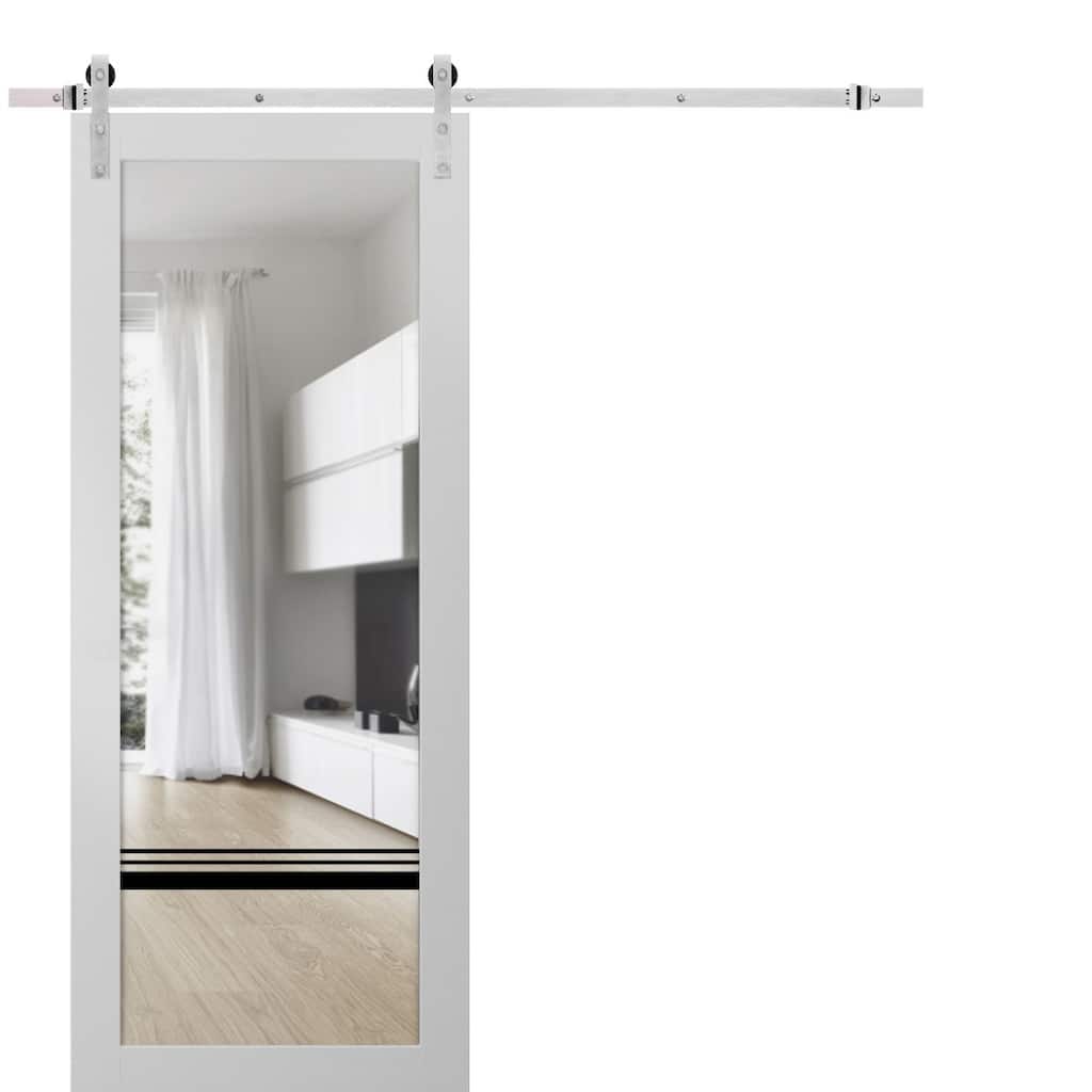 Sturdy Barn Door 18 x 80 Lucia 2666 White Silk Clear Glass 6.6FT