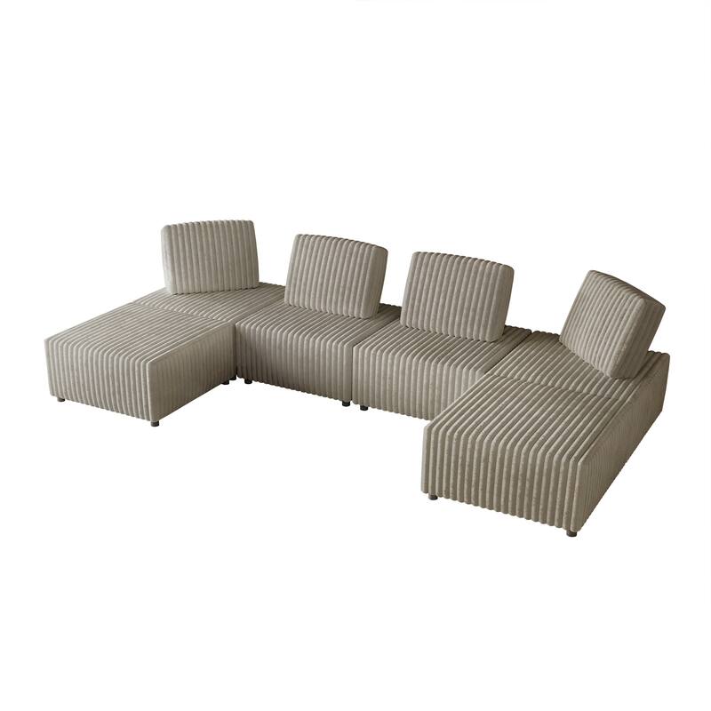CraftPorch Luxurious Velvet Upholstered 6 Pieces Modular Set - Beige - 6 Piece
