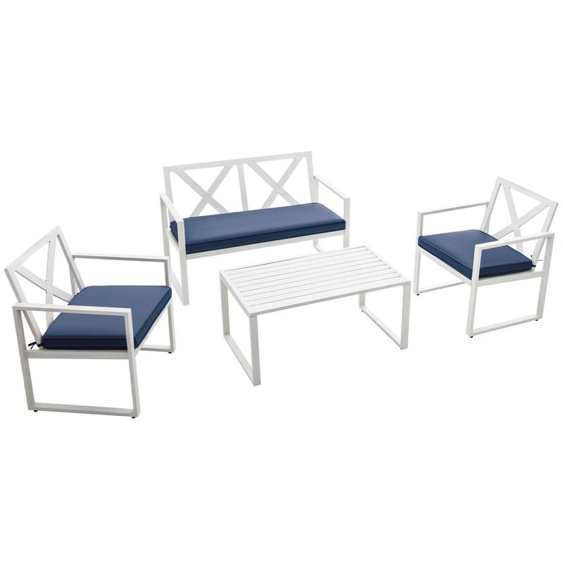 Gymax 4PCS Patio Furniture Set Outdoor Conversation Set Metal Frame w/