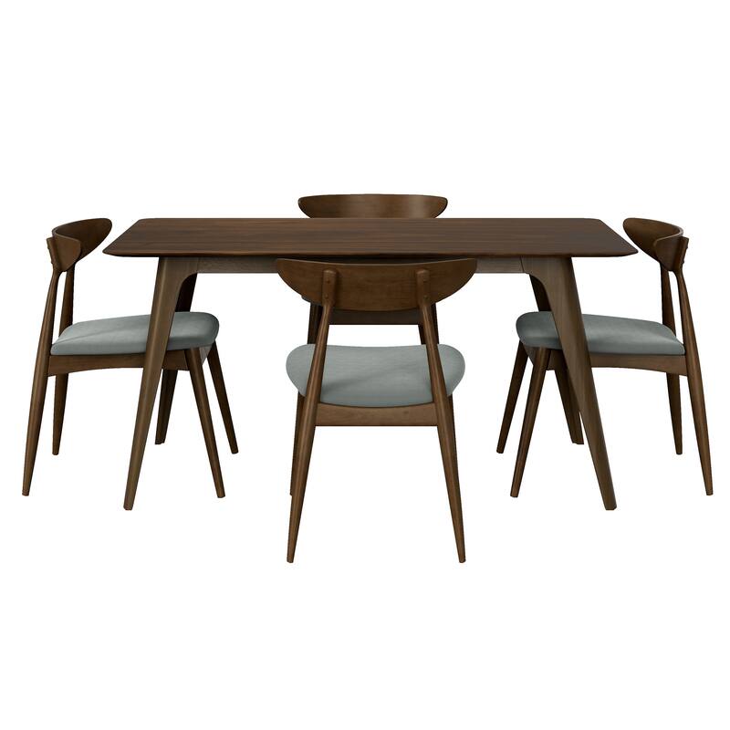 5-Piece Dining Table Set,1 Table 4 Chairs, Rubberwood Frame,Ergonomic Backrest, Soft Cushioned Chairs