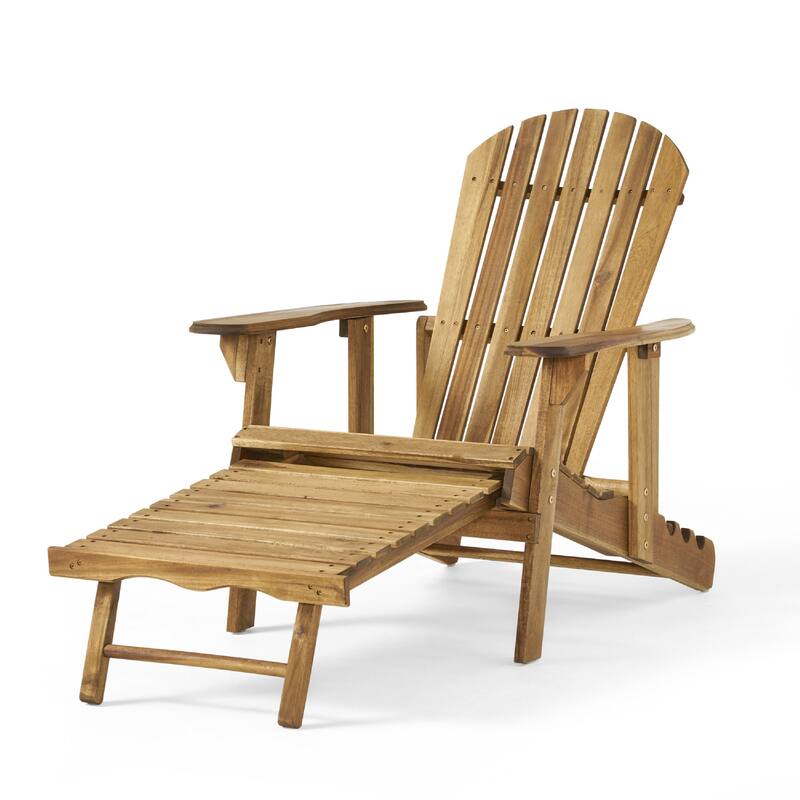 Libo Outdoor Reclining Adirondack Chair, Slatted Light Brown Wood