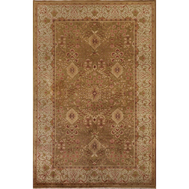 Gold Aubusson Oriental Area Rug Handmade Wool Carpet - 5'10"x 8'11"