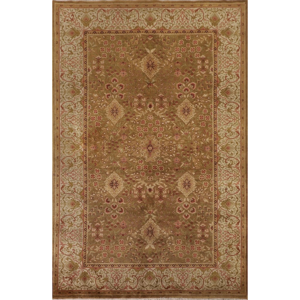 Gold Aubusson Oriental Area Rug Handmade Wool Carpet - 5'10"x 8'11"