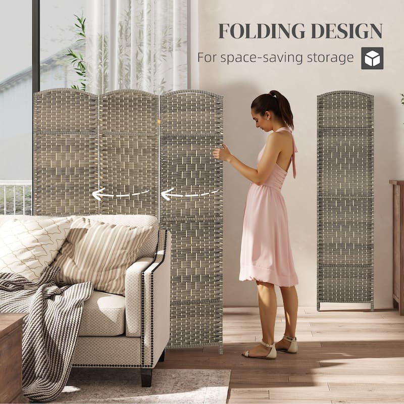 HOMCOM 3 Panel Room Divider, 6' Tall Folding Privacy Screen, Hand-Woven Freestanding Wall Partition
