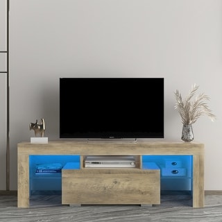 Modern Grey Oak TV Stand with LED Lights and Storage for up to 55