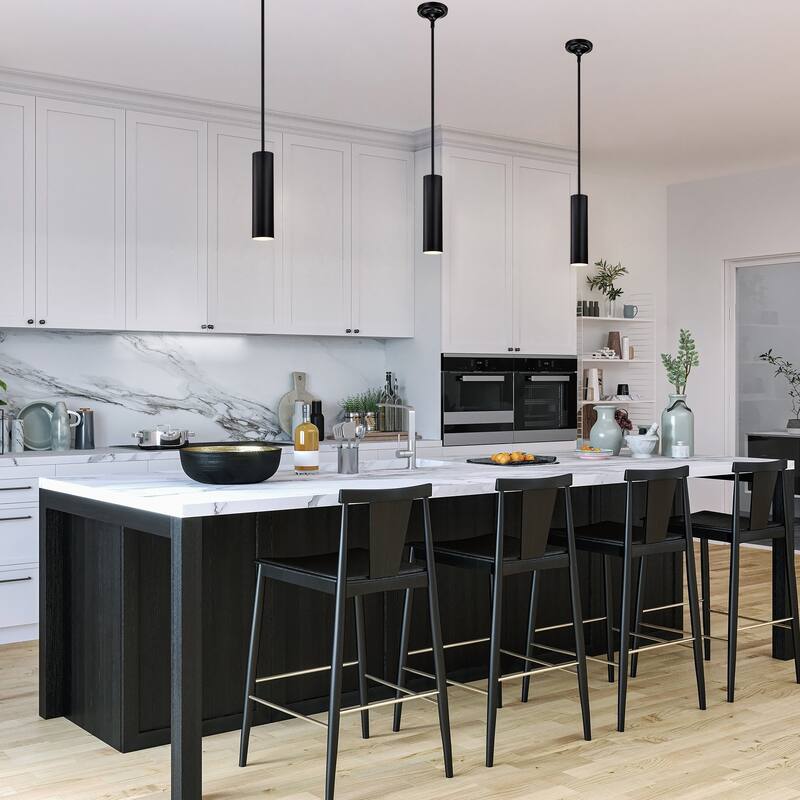 1-Light Matte Black Modern Mini Pendant Light with Cylindrical Metal Shade
