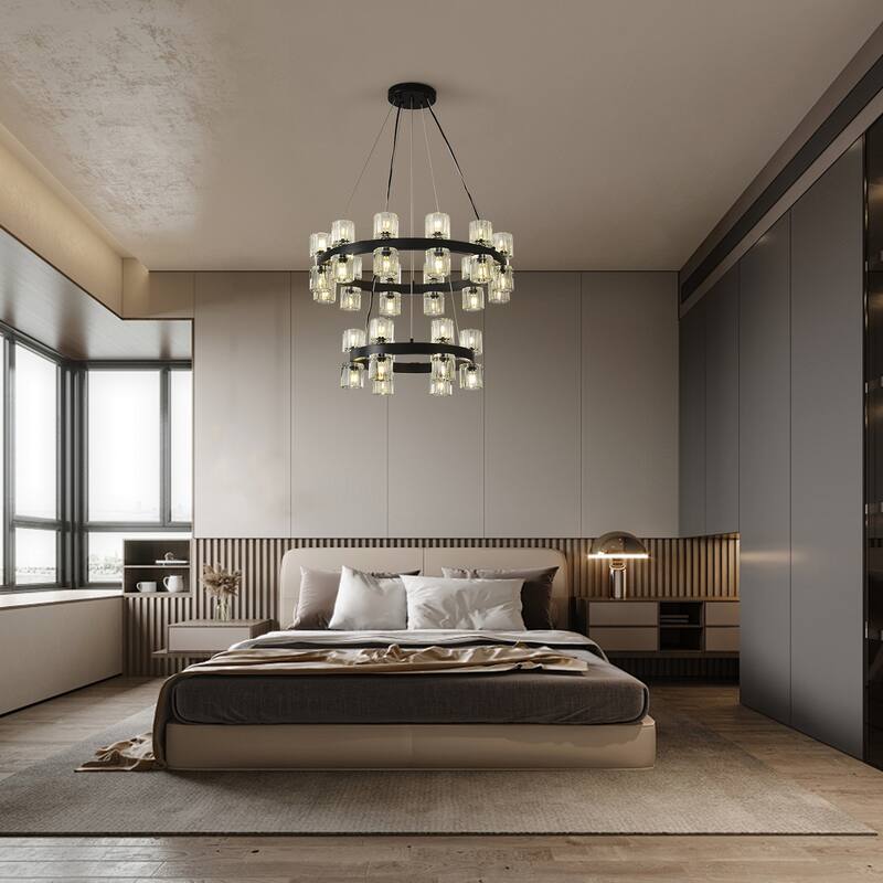 30 - Light Double - Ring Clear Crystal Chandelier
