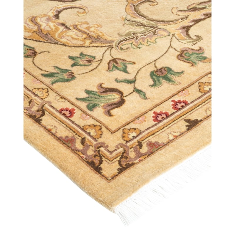 Overton Hand Knotted Wool Traditional Oriental Yellow Area Rug - 6' x 9'