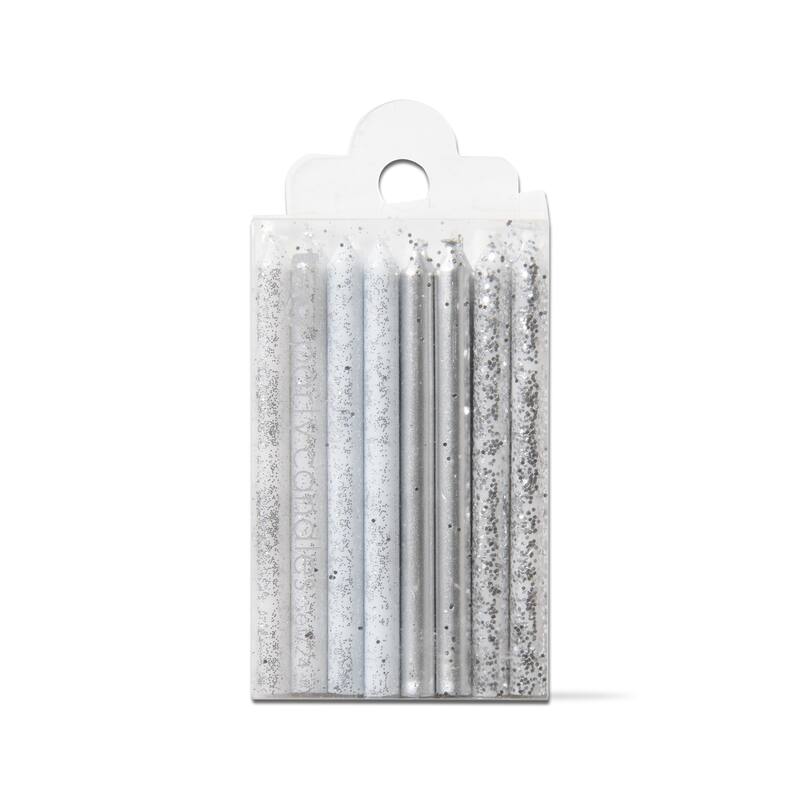 Sparkle N Shine Short Cake Candles Set of 2 Silver Paraffin Wax Everyday Use 3.35 in H Perfect for Celebrations