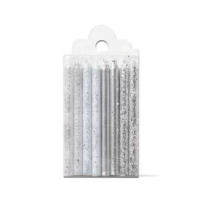 Sparkle N Shine Short Cake Candles Set of 2 Silver Paraffin Wax Everyday Use 3.35 in H Perfect for Celebrations