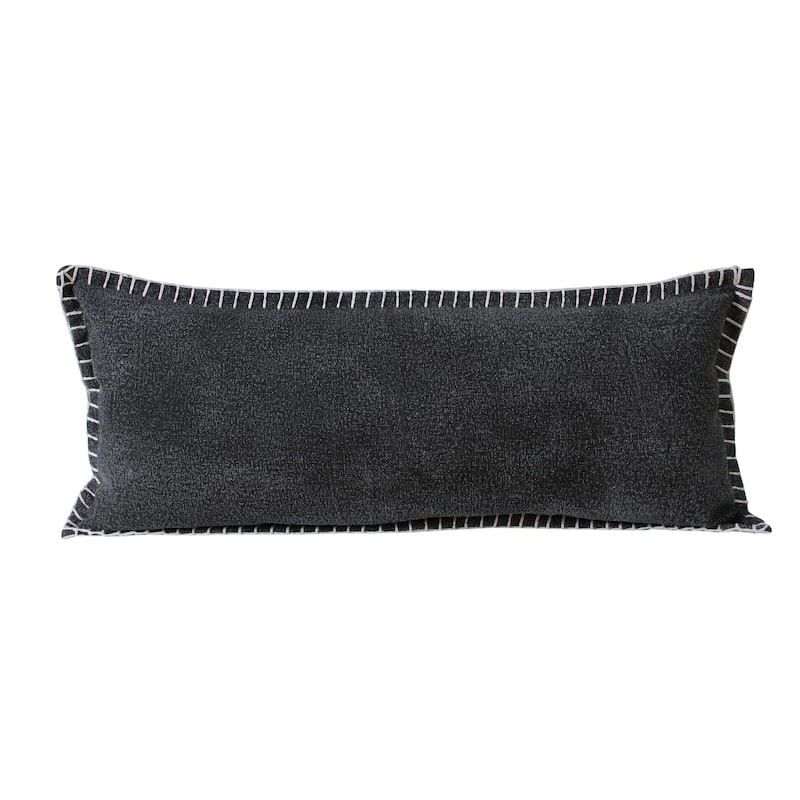Sevita Guapo Casual Solid Stitched Edge Cotton Throw Pillow - 14" x 36" - Polyester - Jet Black - Single