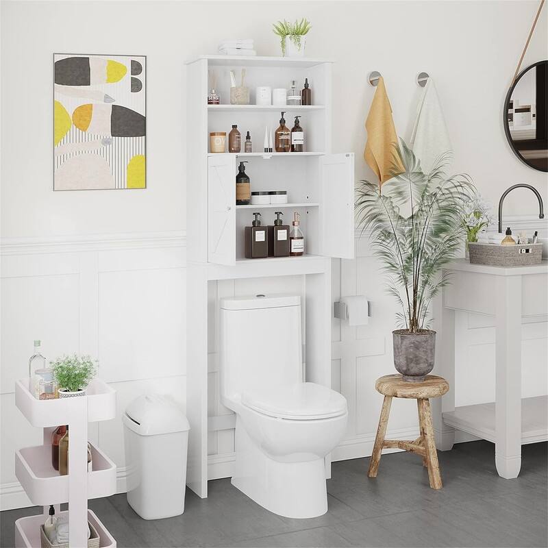 Over The Toilet Storage - 7.9"D x 23.6"W x 69.7"H - White