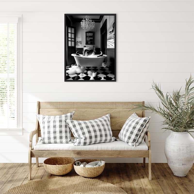 Penguin Spa Day by Niky Rahner Framed Canvas Wall Art