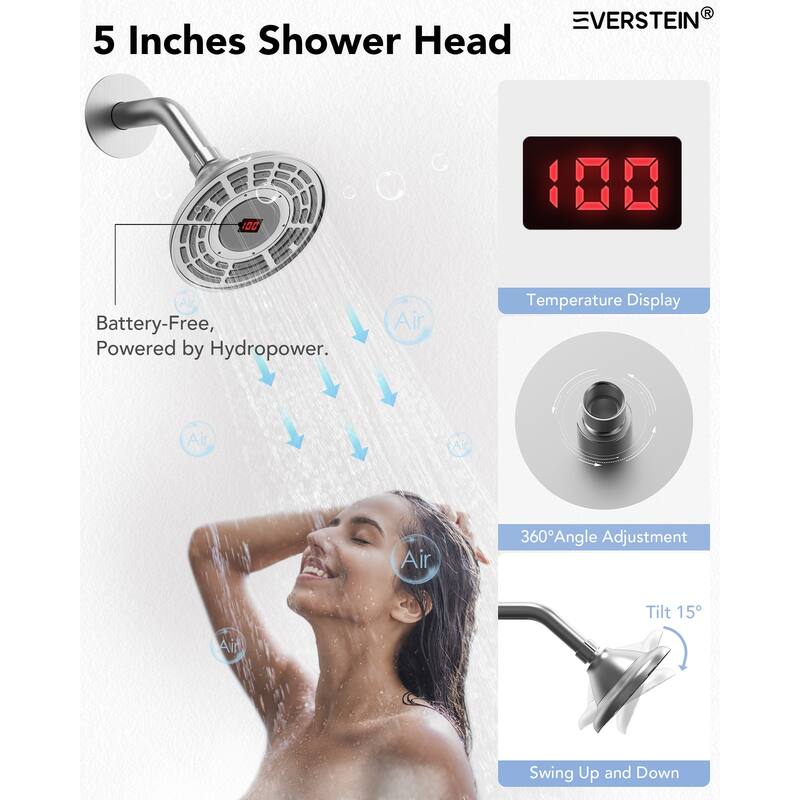 Tub Shower Faucet Set Pressure-Balanced Shower System with Temperature Display Shower Head