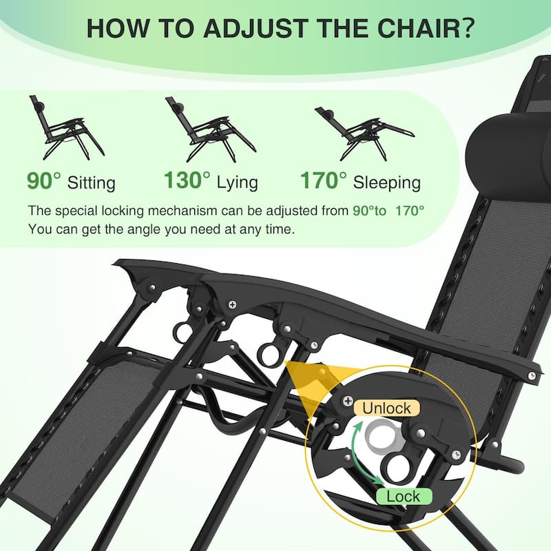 Zero Gravity Chairs Set of 2, Zero Gravity Lounge Chair, Reclining Patio Chairs Folding Recliner for Indoor and Outdoor