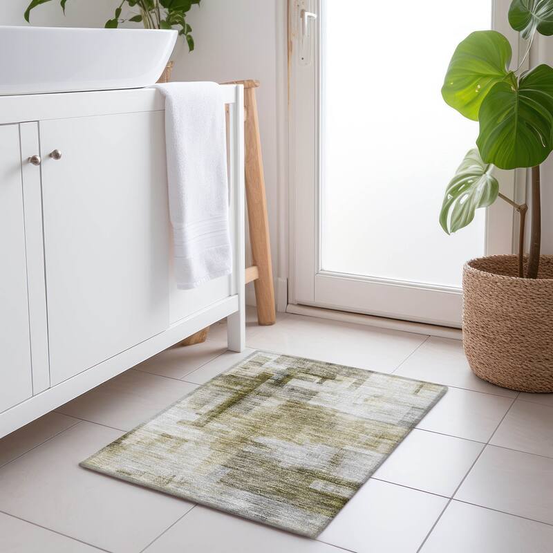 Machine Washable Indoor/ Outdoor Contemporary Abstract Chantille Rug - Taupe - 1'8" x 2'6"