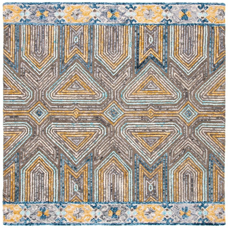 SAFAVIEH Handmade Trace Cristal Geometric Wool Rug - 6' Square - Grey/Beige