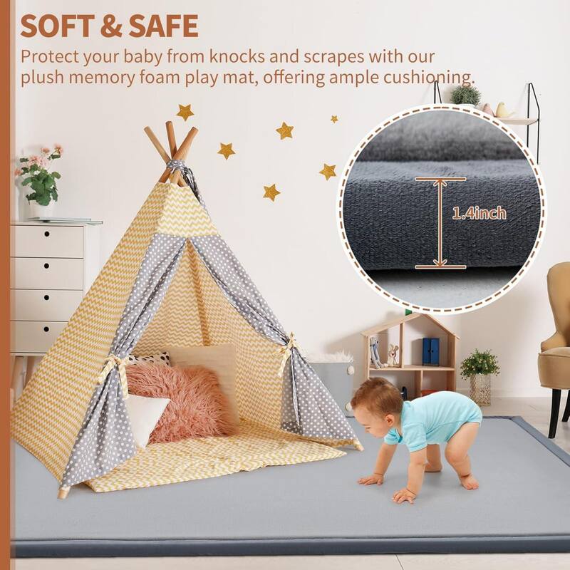 Baby Play Mat for Floor with 1.4in Thick Memory Foam for Any Playroom