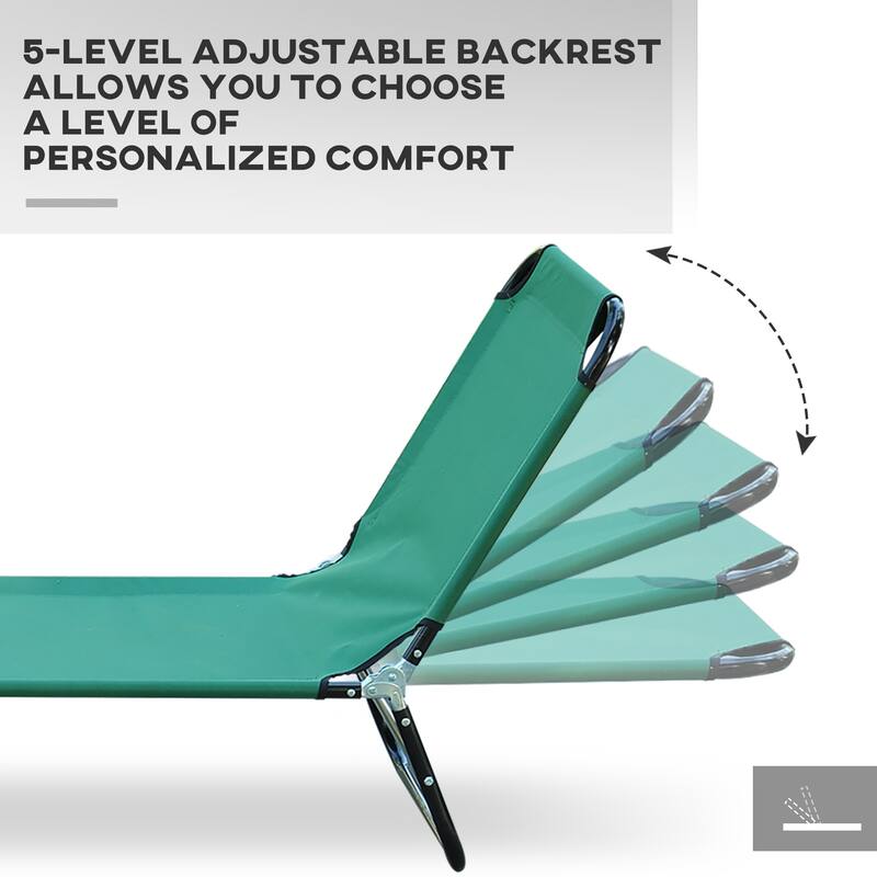 Foldable Outdoor Lounge Chair Camping Tanning Chair with 5-Position Adjustable Backrest for Beach Pool Patio