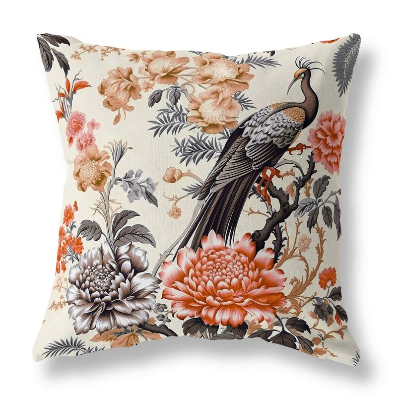 Beige And Brown Peacock Panache Faux Suede Throw Pillow - Bed Bath ...