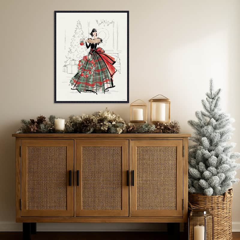 Holiday Fashionistas V by Anne Tavoletti (23 x 28 in.), Framed Canvas Wall Art Print - Sylvie Beaded Black