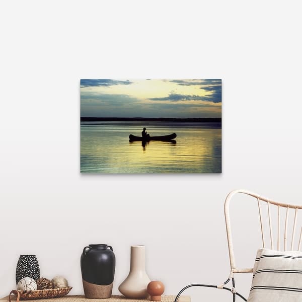 Shop Person On A Canoe In A Lake At Sunset Canvas Wall Art