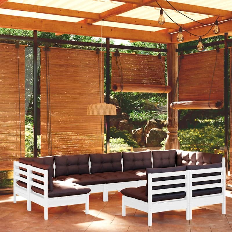 vidaXL 9 Piece Patio Lounge Set with multi colors Cushions Solid Pinewood - 25" x 25" x 24.6"