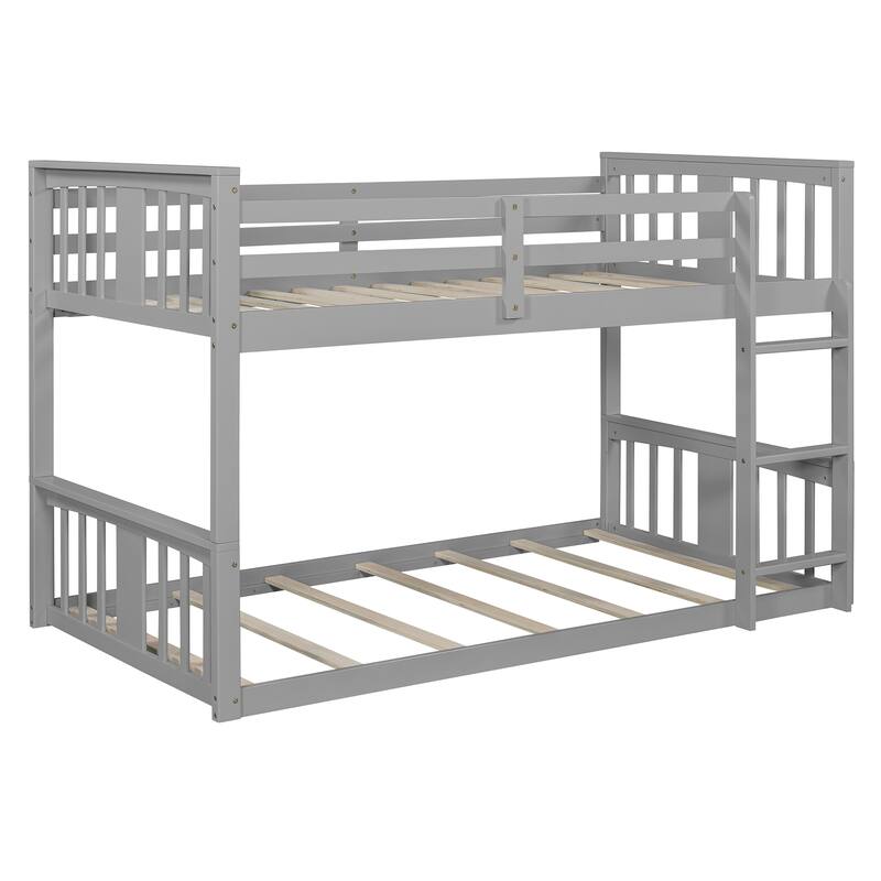 Twin Over Twin Bunk Bed with Ladder and Solid Pine Frame