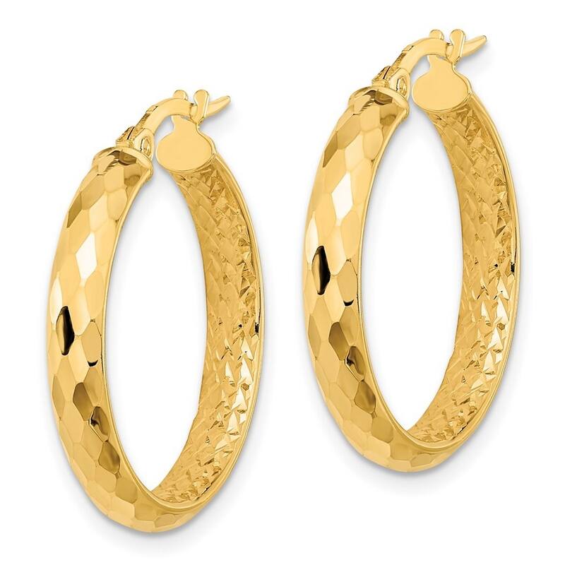 Curata 14k Yellow Gold Polished and Textured Sparkle Cut Inside Fancy Hoop Earrings 24.66x24.14mm