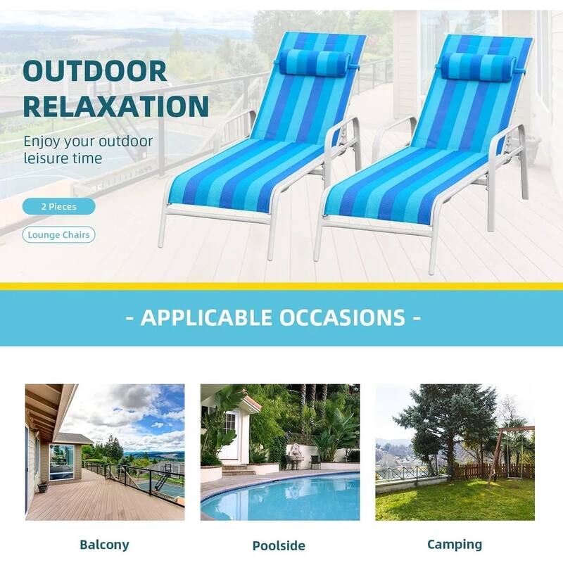 EROMMY 2-Pcs Outdoor Patio Recliner Chair Set, Featuring two Recliners, Blue