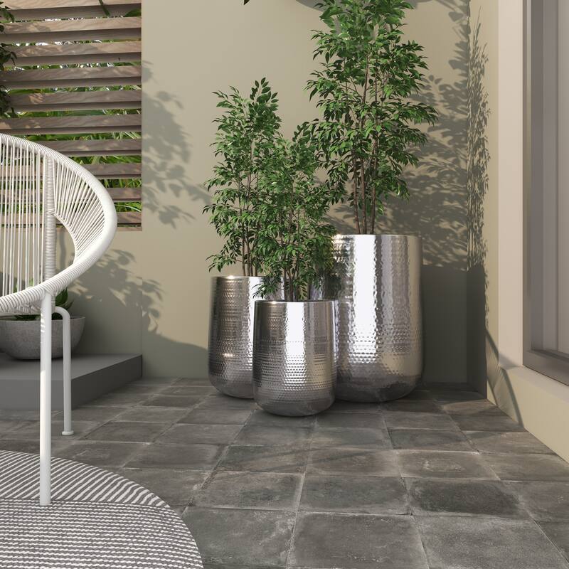 Aluminum Hammered Metal Glam Planter in Copper or Silver (Set of 3)