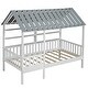 preview thumbnail 6 of 10, Twin Size Wood House Bed with Roof, Modern Kids Platform Bed Frame with Guardrail and Storage Shelves