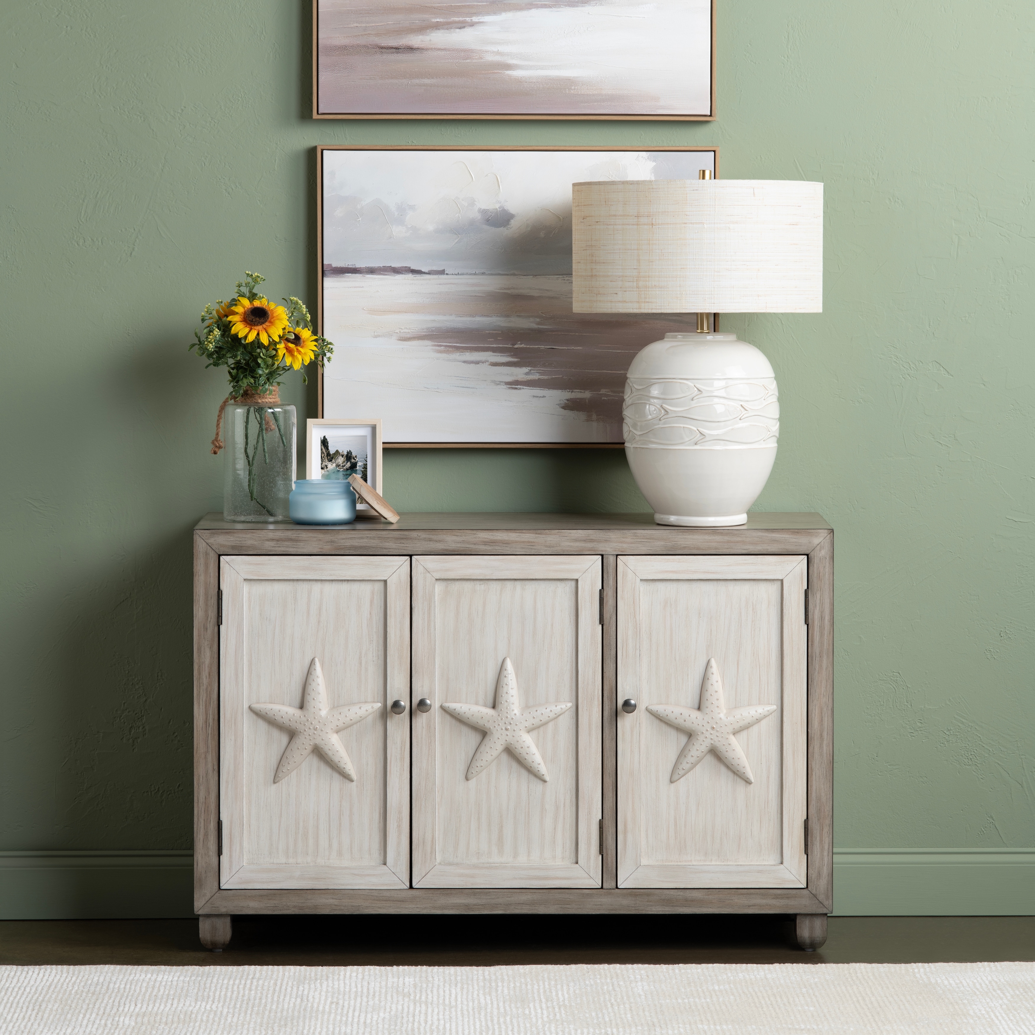 47.5 in. Brown Wooden 3 Door Media Credenza_Sideboard
