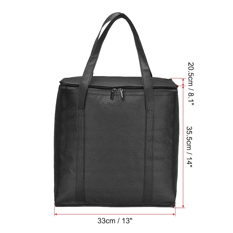 13"x8.1"x14" Insulated Reusable Grocery Bag Food Delivery Tote Bag, Black - Black