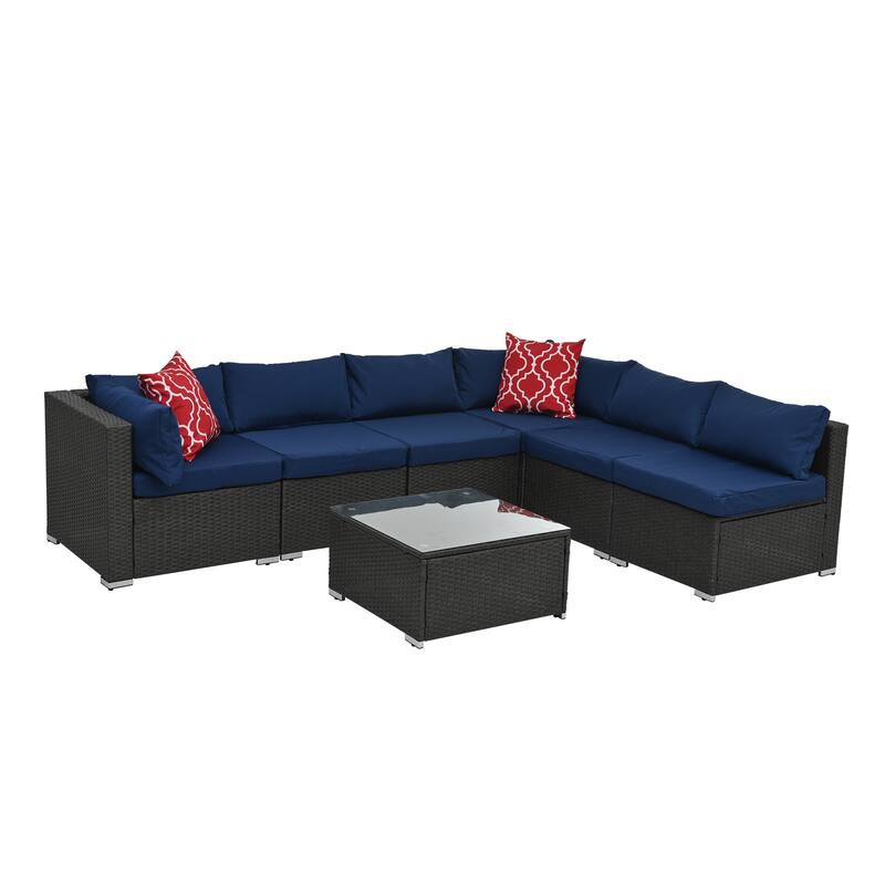 7-piece Outdoor Patio Sectional Set with Glass Table