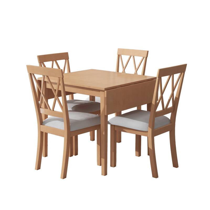 Roomfitters Foldable Dining Table Set, 5 Piece Drop Leaf Kitchen Table with 4 Upholstered Chairs, Space Saving Design