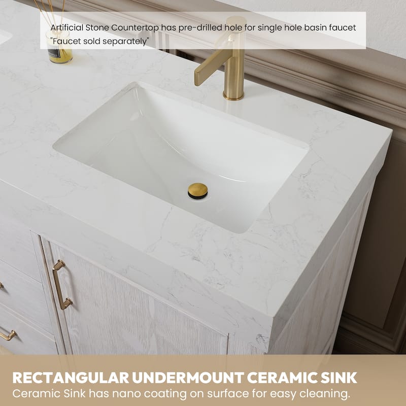 Leon 48 in. Single Bathroom Vanity with Composite Stone Top