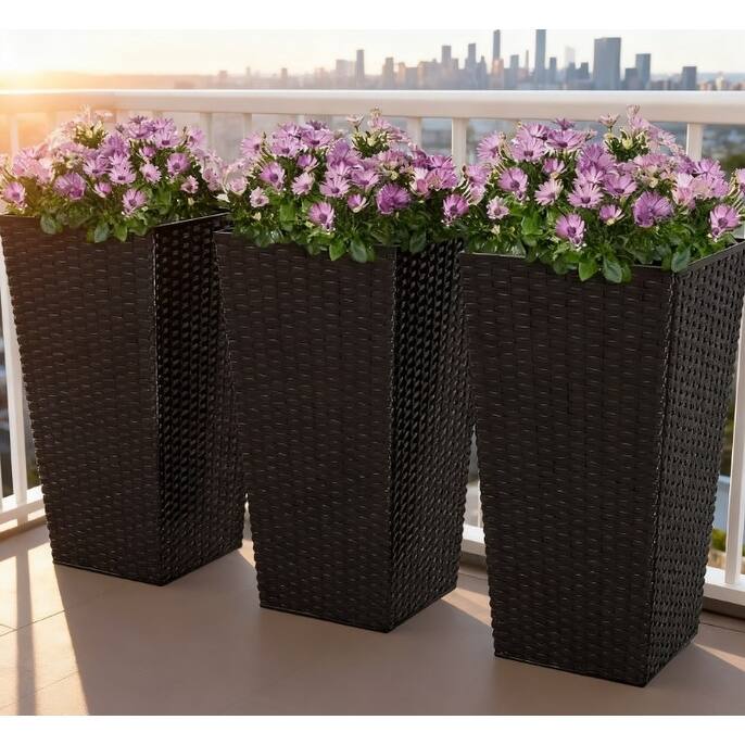 Rattan-Style Flower Pots - UV Resistant, Self-Drainage, Ready to Use