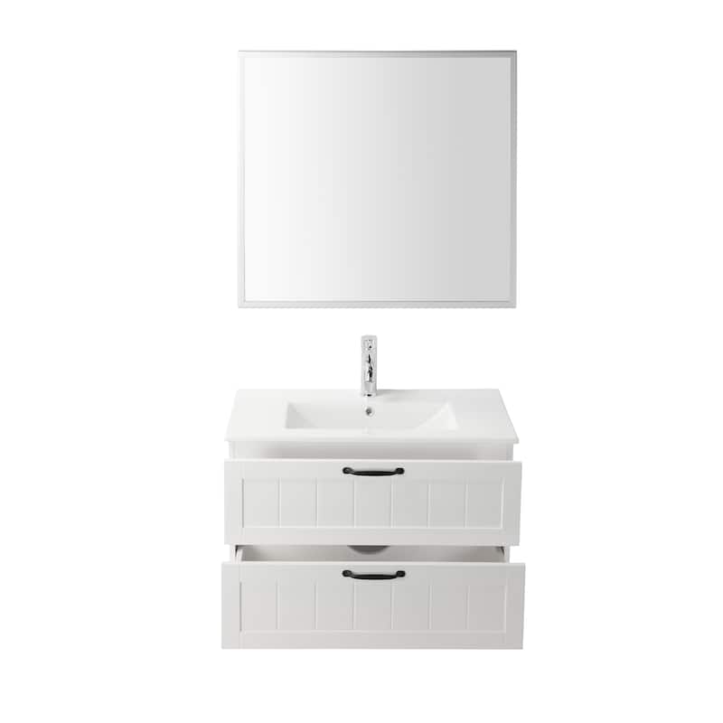 GDFStudio - 31.5" Modern Style Bathroom Cabinet, Double Drawer with Decor Line, Wall-Mounted Vanity